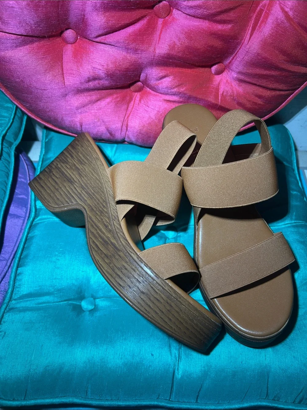 Contessa Made in Italy Brown Elastic Strap Wedge Sandals Size 9